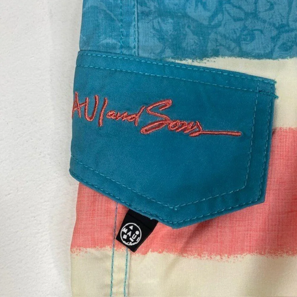 Maui and Sons Board Shorts Pineapple Haze Swim Trunks Striped Mens Size 30‎